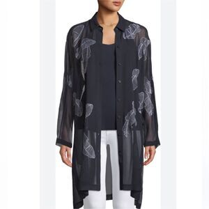 Lafayette 148 New York Kyrie Navy Sheer Silk Georgette Shirt Tunic XS